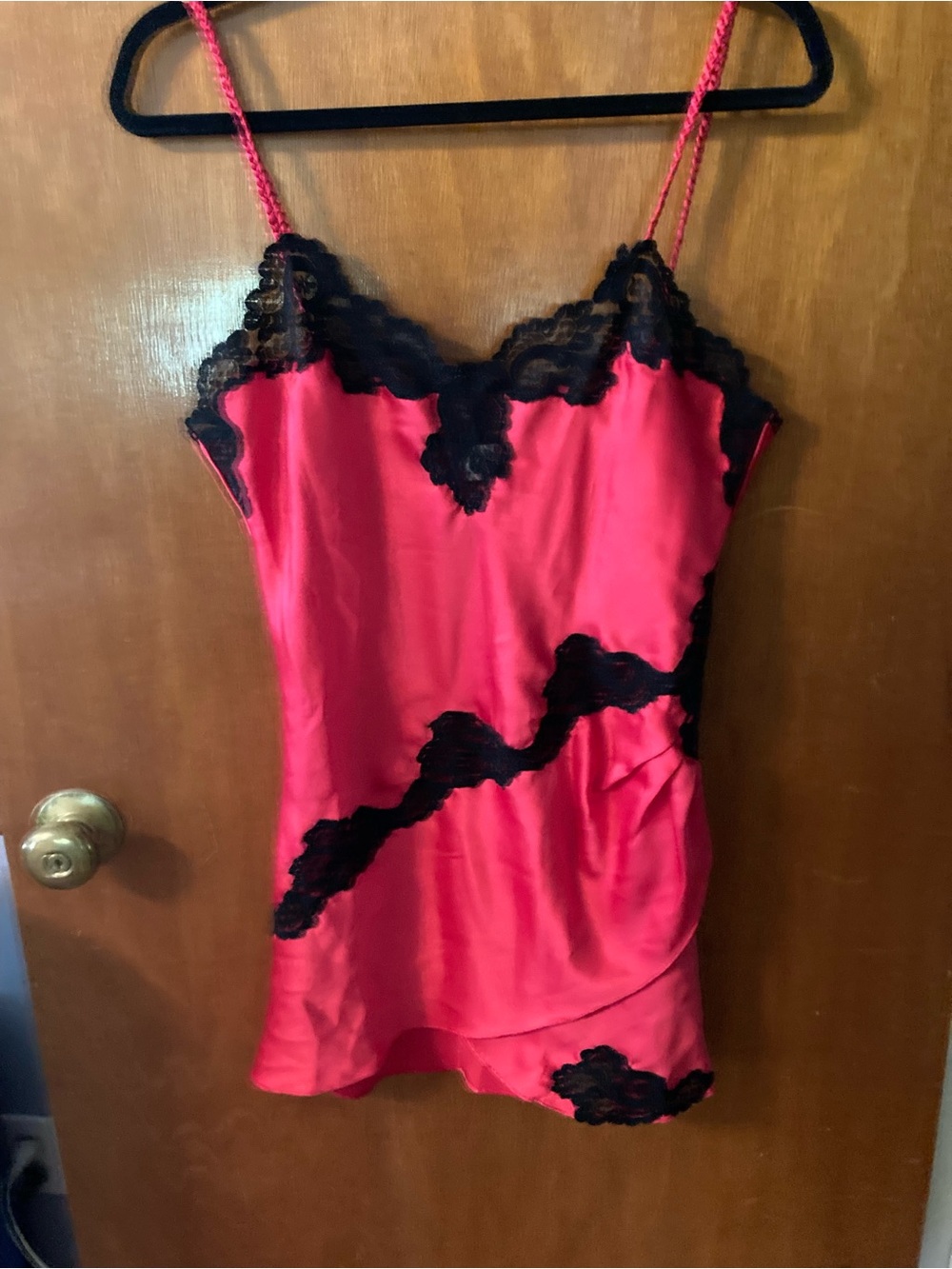 Victoria's Secret Hot Pink Satin Chemise with Black Lace